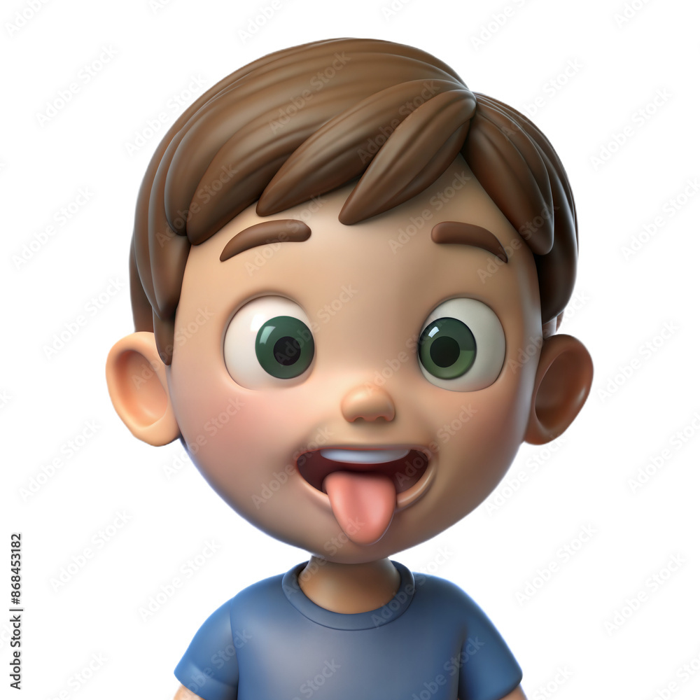3D Cartoon Boy With Brown Hair Sticking Out Tongue 3D Cartoon Boy With Brown Hair Sticking Out Tongue