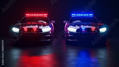 Law Enforcement Luminance Police Vehicles Illuminate the Night with Red and Blue Emergency Lights