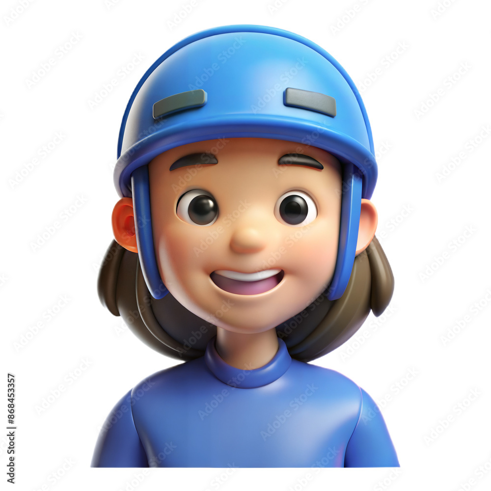 3D Rendered Cartoon Girl Wearing Blue Helmet 3D Rendered Cartoon Girl Wearing Blue Helmet