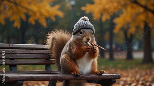 Energetic Squirrel in Knit Cap and Thick Glasses Smoking Cigar.generative.ai photo