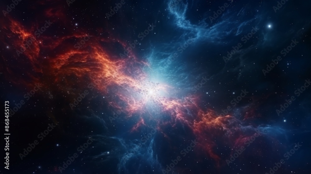 Naklejka premium Exploding star. Universe expanding, nebulae stardust. Supernova background wallpaper