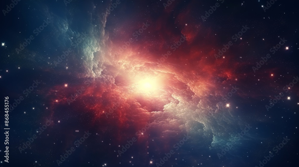 Fototapeta premium Exploding star. Universe expanding, nebulae stardust. Supernova background wallpaper