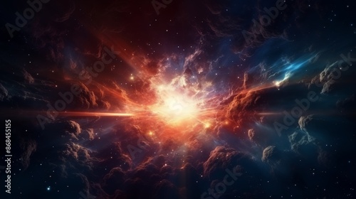 Exploding star. Universe expanding, nebulae stardust. Supernova background wallpaper © Murkemur