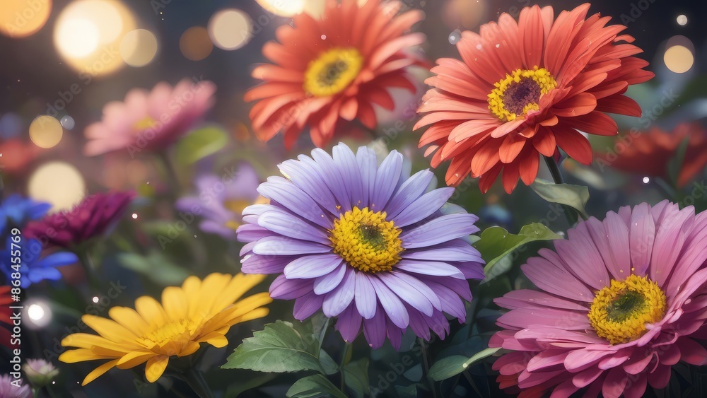Fototapeta premium Radiant Floral Symphony: A Vibrant Tapestry of Blossoms