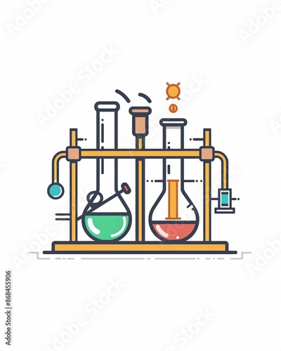 Chemical analysis using chemistry laboratory glassware equipment. Science illustration design art isolated on a white background photo