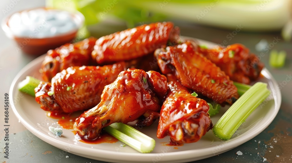 American buffalo wings with celery and blue cheese American buffalo wings with celery and blue cheese