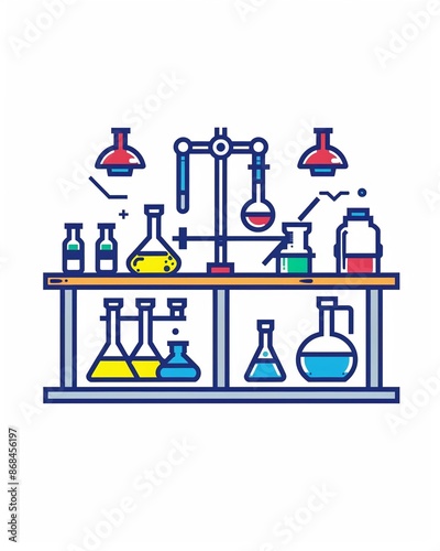  Shelf of homogenous and heterogenous mixtures in a science lab. Science illustration design art isolated on a white background photo