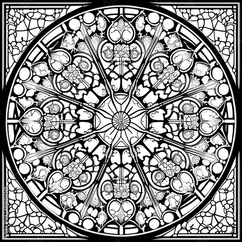 a black and white drawing of a circular design