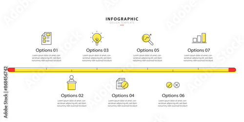 Timeline Creator infographic template. 7 Step timeline journey, calendar Flat simple infographics design template. presentation graph. Business concept with 7 options, vector illustration.