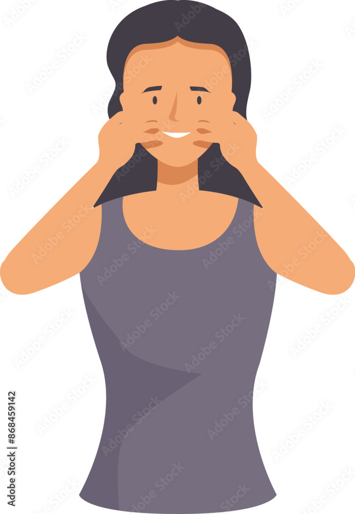 Young woman is stretching her facial muscles doing gymnastics for her face Young woman is stretching her facial muscles doing gymnastics for her face