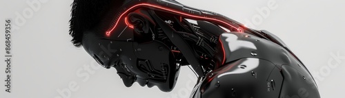 Futuristic 3D cyborg anatomy with intricate mechanical parts