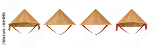 Hat bamboo. Hat farmer asian straw cap Traditional vietnamese. Flat Vector