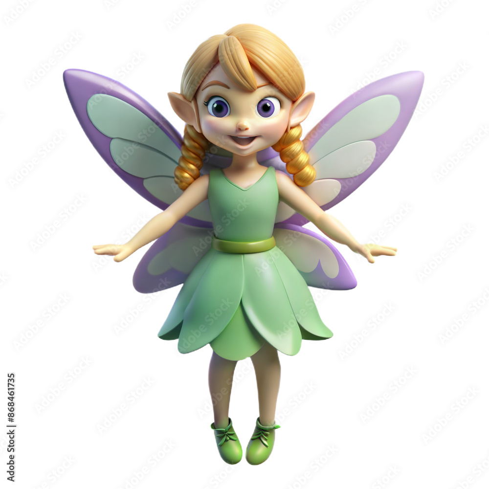 Cheerful Green Fairy With Butterfly Wings in 3D Render Cheerful Green Fairy With Butterfly Wings in 3D Render