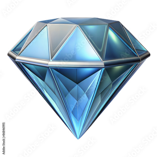 Shiny Blue Diamond Gemstone 3D Render Isolated on Transparent Background