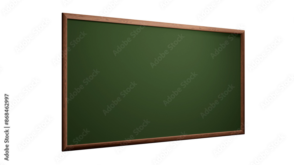 Side view of green chalkboard with wooden frame on white background, clipping path, 3D render Side view of green chalkboard with wooden frame on white background, clipping path, 3D render