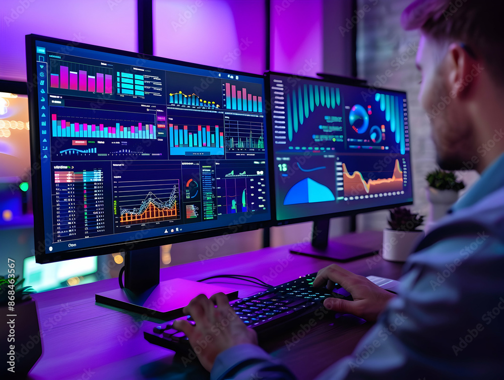 Business analysts analyzing data on PC, Data analyzing, business growth analysis, stock market sales analysis, business development concept Business analysts analyzing data on PC, Data analyzing, business growth analysis, stock market sales analysis, business development concept