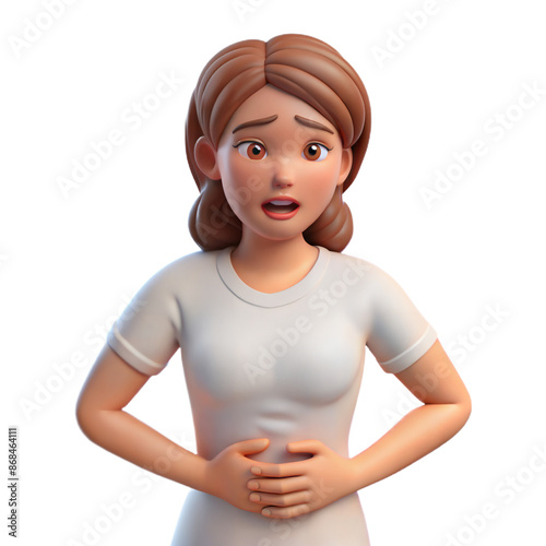 3D Render of a Woman Experiencing Stomach Pain
