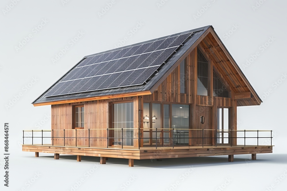 3D Model home with solar cell at rooftop, model house resident solar energy panel at rooftop 3D Model home with solar cell at rooftop, model house resident solar energy panel at rooftop