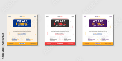 We are hiring job vacancy Social Media Post Or Instagram Promotional Social Media Square Banner And Square Flyer Template Design