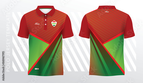 red and green polo sport shirt sublimation jersey template