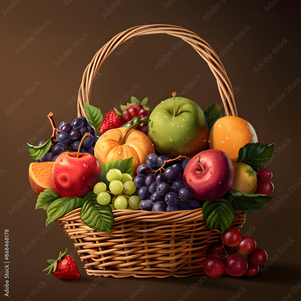 multiple fruits in a basket AI generative multiple fruits in a basket AI generative