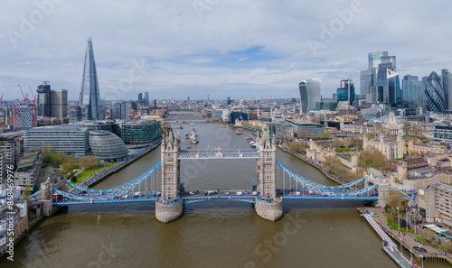 Canvas Print Tower Bridge London, aerial view of the River Thames and London landmarks