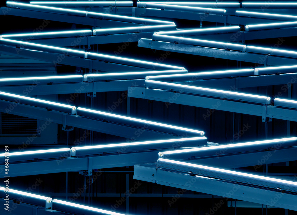 Ceiling with pipes is beautifully decorated with many industrial lamps Ceiling with pipes is beautifully decorated with many industrial lamps