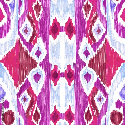 Ethnic abstract art ikat. Seamless ornamental print. Geometric ethnic pattern seamless color oriental. Design for background, curtains, carpets, wallpaper, clothes, packaging, batik.