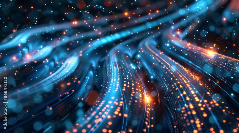 Obraz premium Digital data stream flowing through a network cable with light trails