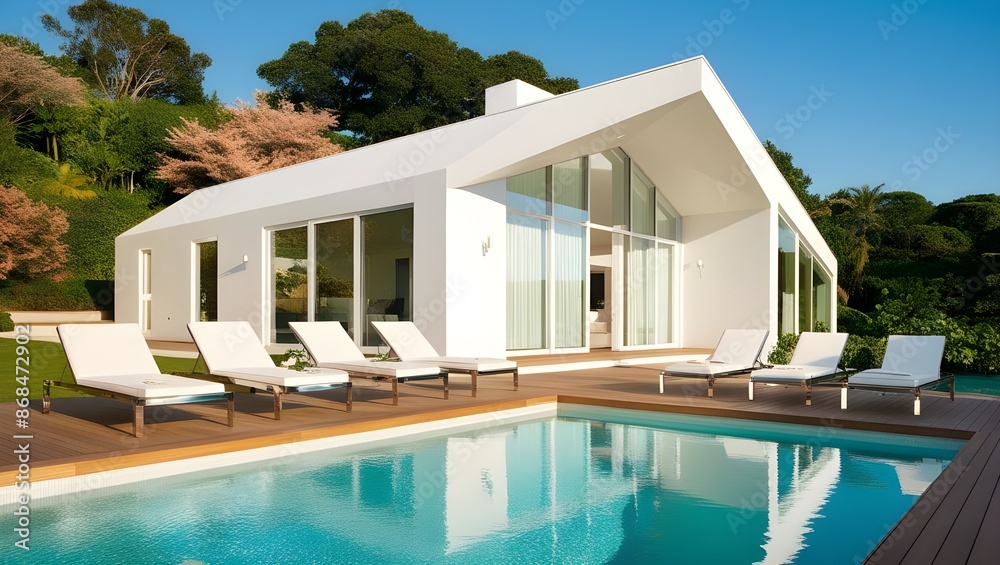 Fototapeta premium A sleek angular white modern house with clean lines.generative.ai 