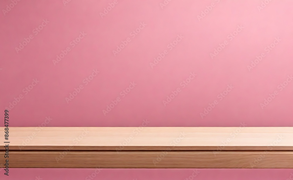 Empty light wood table top isolate on pink background, Template mock up for display of product 