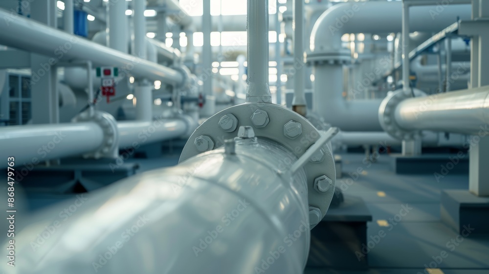 Modern white gas pipe, inside modern gas plant