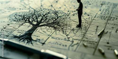 Problem solving skill. Business challenge. Businessman analyzing growth tree