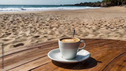 cup of coffee on the beach