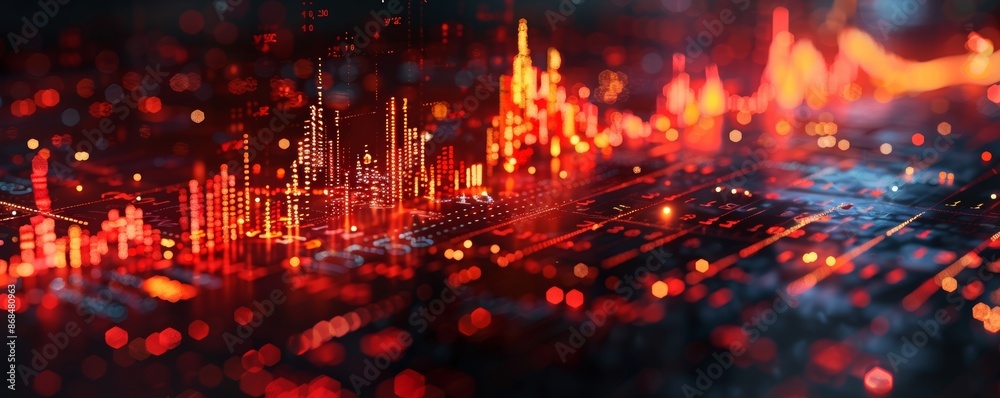 Fototapeta premium Abstract fiery city lights glowing in the night.