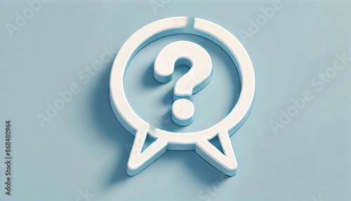 A clean and minimalist illustration featuring a single speech bubble with a question mark inside, set against a soft blue background