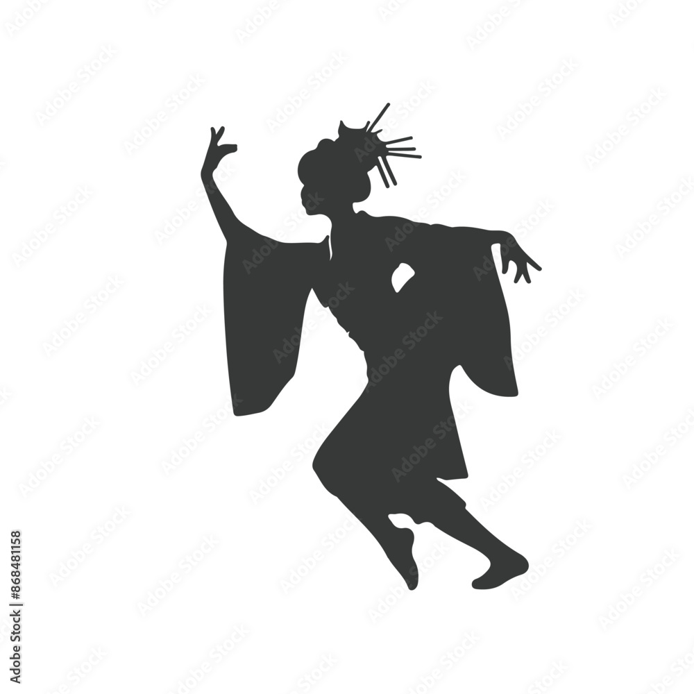 Silhouettes of dancers of Japanese theater Kabuki and silhouettes of geisha, Japanese dancer silhouettes Silhouettes of dancers of Japanese theater Kabuki and silhouettes of geisha, Japanese dancer silhouettes