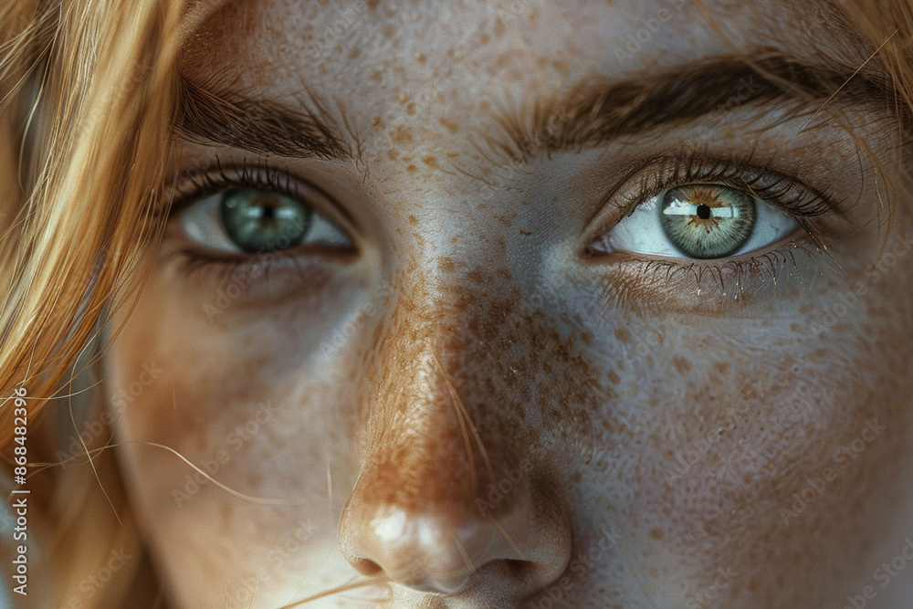 Close up portrait of a redhead girl with freckles on her face Close up portrait of a redhead girl with freckles on her face