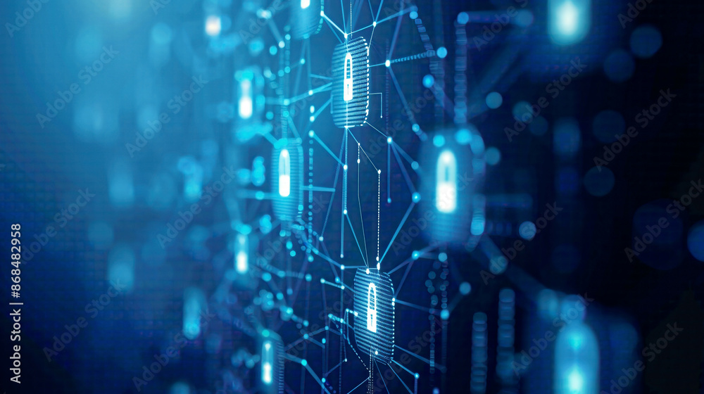 Obraz premium Cyber security and data protection concept information privacy and internet technology digital lock icons and network connections 