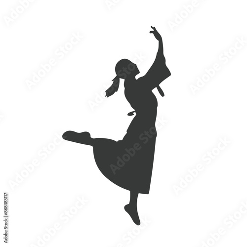 Silhouettes of dancers of Japanese theater Kabuki and silhouettes of geisha, Japanese dancer silhouettes