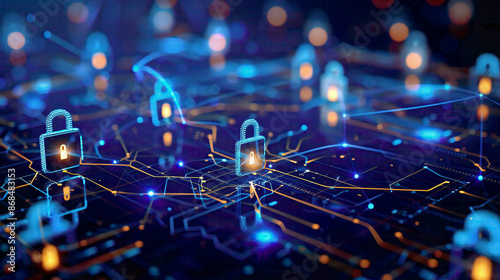Cyber security and information protection futuristic technology web services for business internet project concept with digital locks and network connections