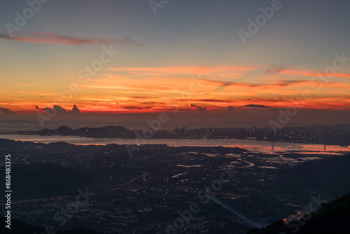 Sunset from the mountains in New territories. Hong Kong & Shenzhen. 