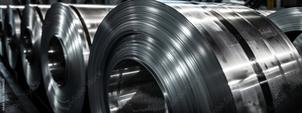 Fototapeta premium Stainless steel coils in a factory.