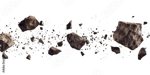 PNG Rock and Pieces of Rock Flying - Isolated on Transparent Background - AI Generated