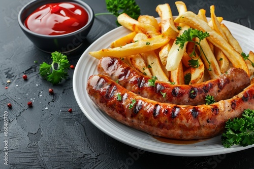 Grilled sausages and French fries
