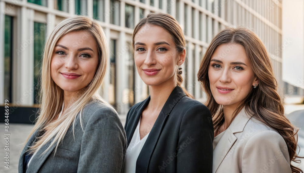 Young Business Professionals Smiling Outside Modern Office Young Business Professionals Smiling Outside Modern Office