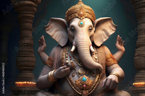 Obraz na płótnie Lord Ganesha major deity in the Hindu pantheon, god with elephant's head and a human body, with four arms w salonie