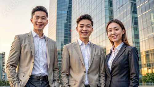 Young Business Professionals Smiling Outside Modern Office © ROKA Creative