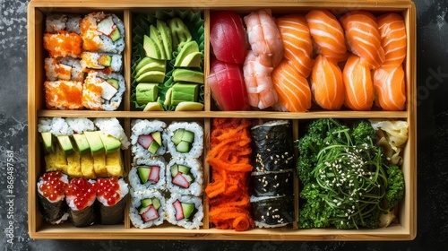 Sets of rolls and Sushi, delicious healthy Asian Food. Image for cafe menu, Banner