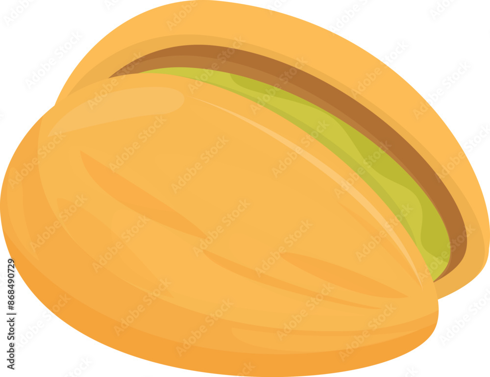 Half open pistachio nut showing green core inside shell Half open pistachio nut showing green core inside shell